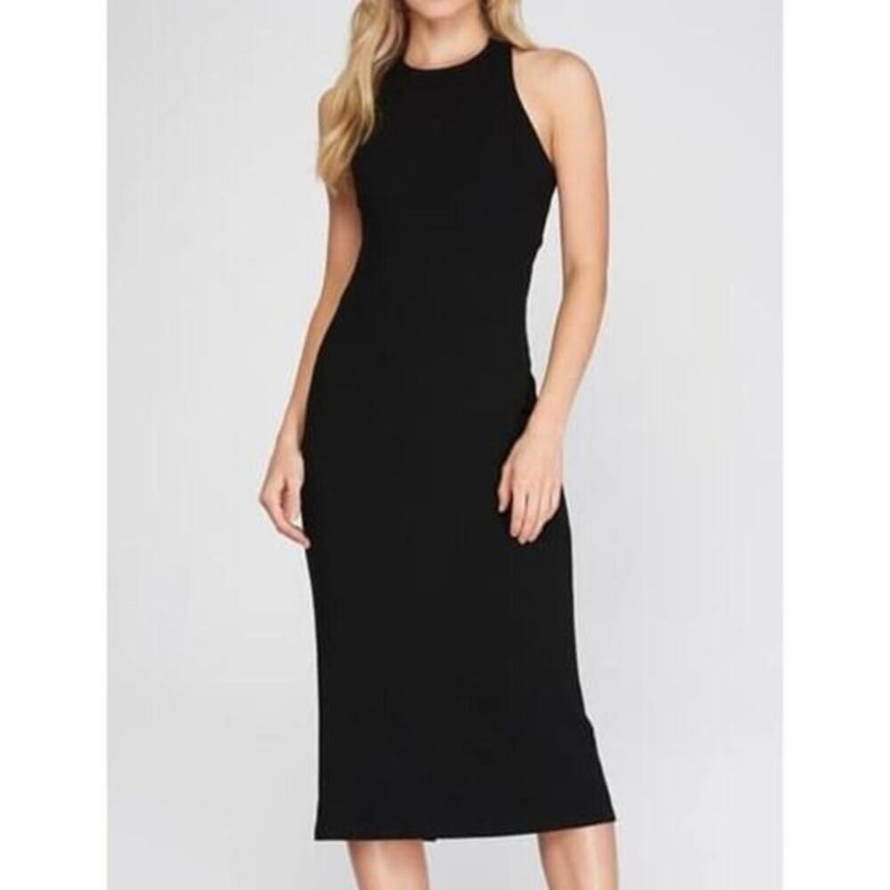 NWOT She and Sky Black Midi Dress - Picture 2 of 8